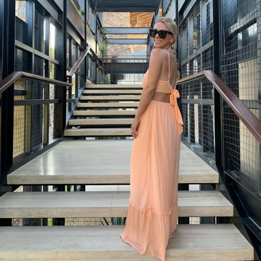 peach maxi cut out dress
